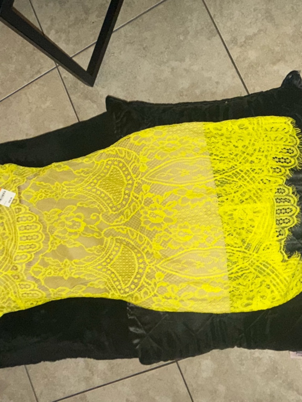 Bardot Neon Lace Bodycon Dress in Bright Yellow